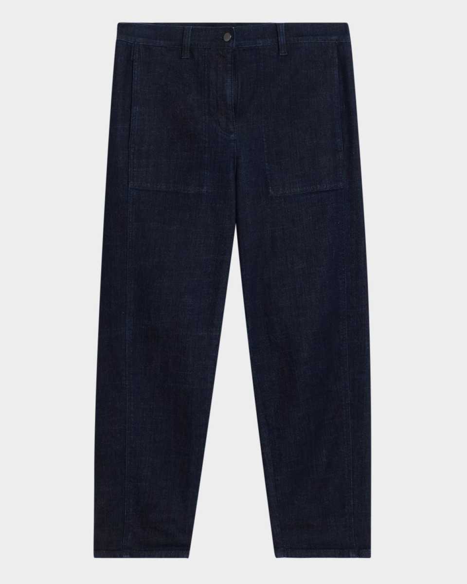 Cropped Stretch Denim Boyfriend Lantern Pants